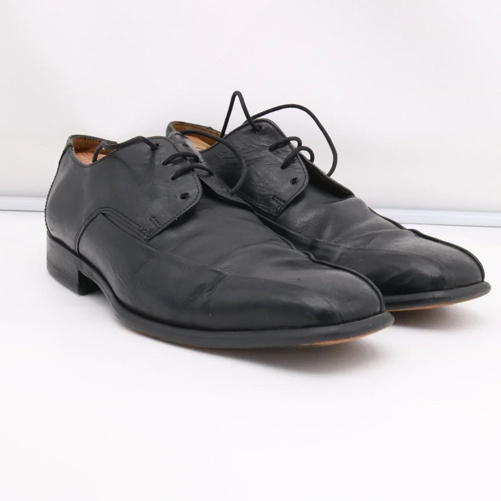 Kenneth Cole Oxford Shoes Mens 8  Black Leather Made‎ in Italy Bicycle Toe Laces